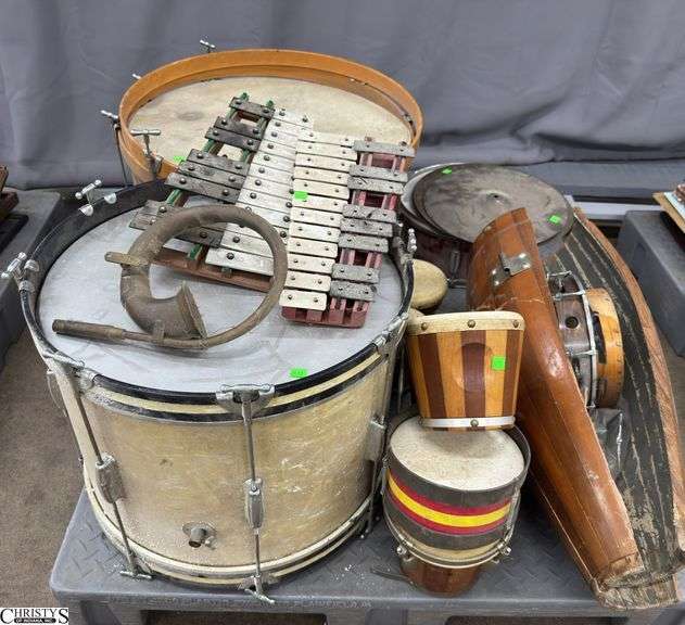 Skid of Drums, Cymbals, Xylophone, Bongos - Shows Damage Throughout - SKID NOT INCLUDED image