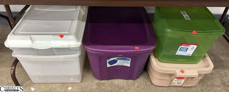 Empty Storage Totes, Missing One Lid, Largest 17 Gallon Purple image