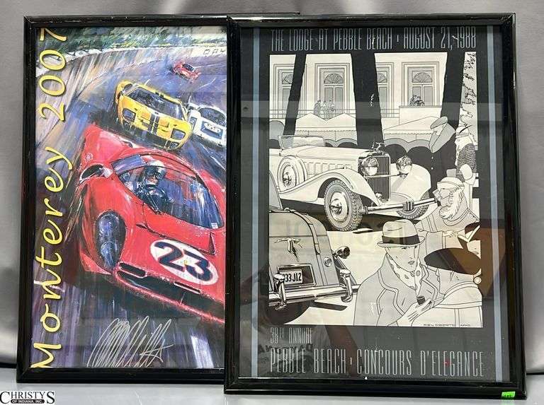 2 Framed Automobile Racing Artwork Posters, 2007 Monterey and 1988 Pebble Beach 19x25" image