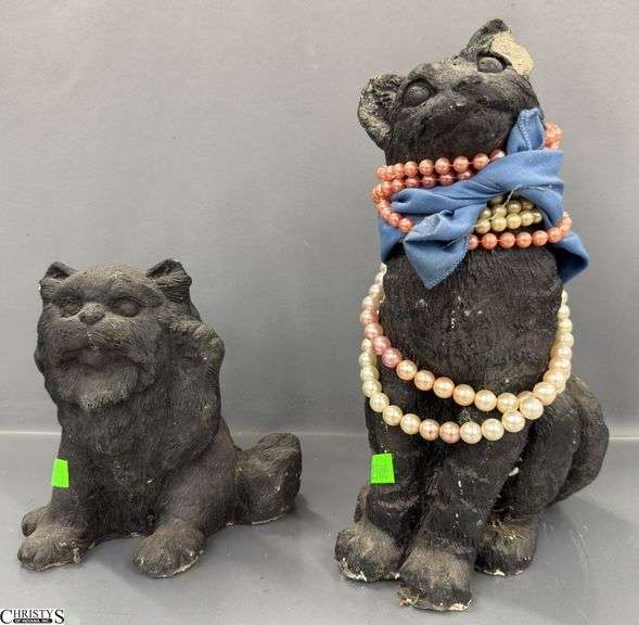 2 Decorative Cat Figurines - 12" - some chipping image