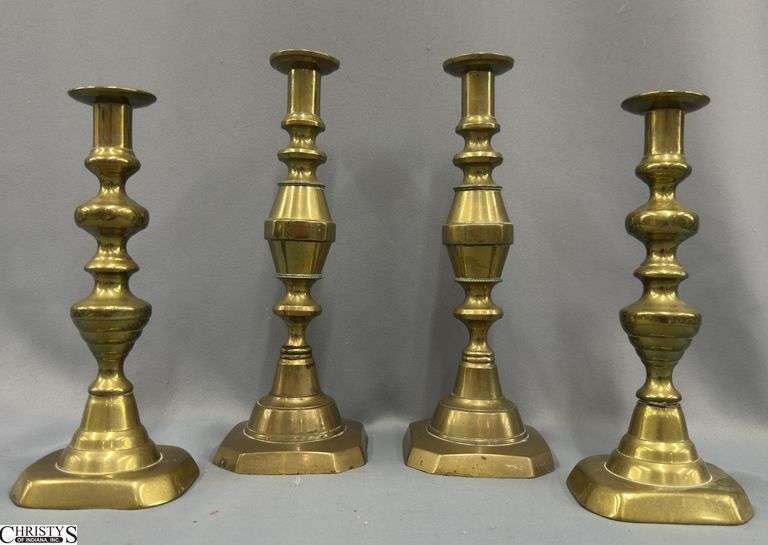 4pcs 2 pair Brass Candle Sticks, All Early English Push Up Style, Tallest 11.5" image