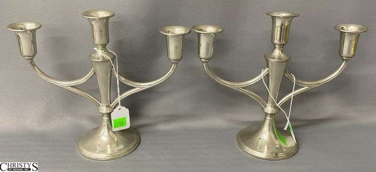 2 Empire Weighted Pewter 3 Flame Candelabras 9.5x8.5" Tall image