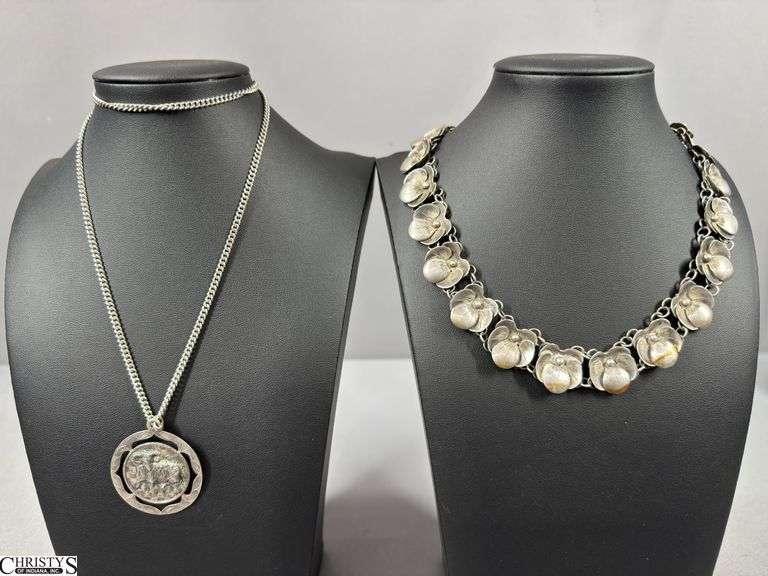 2 Sterling Necklaces.  1 Marked Sterling Mexico and the Other Marked Silver Mexico.  The clasp is broken on 1 necklace. image