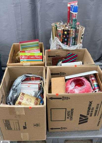 SKID with Holiday Gift Wrapping Essentials, Some Unopened, Bags, Boxes, Rolls, Ribbons and Bows image