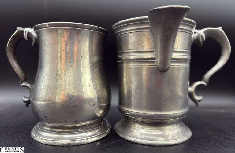 2 Pewter Pint Tankards, One With Pour Spout See Photos For Markings image