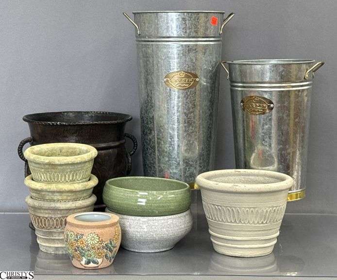 Fresh Cut Flower Galvanized Buckets, Flower Planters, Bucket Vase, Tallest 16" image