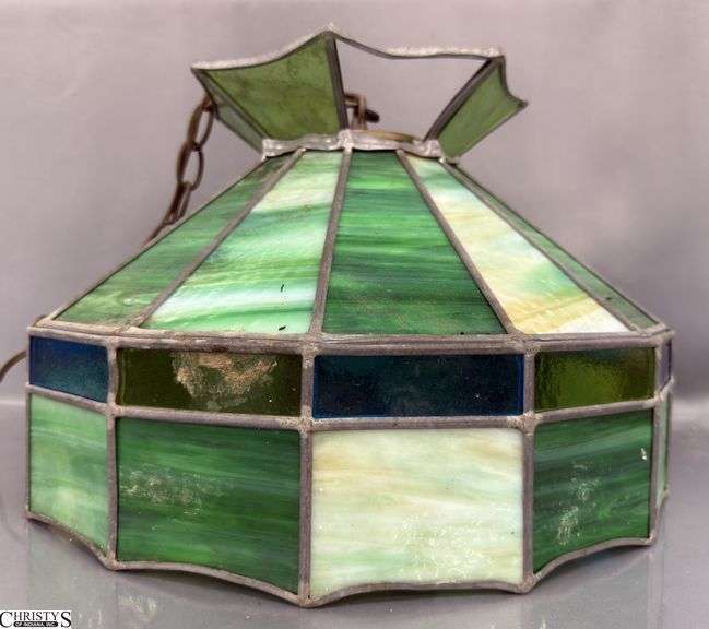 Stained Glass Hanging Light Fixture - 16" x 10" - missing one panel image