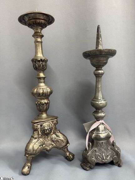 2 Pewter Candle Sticks, Tallest 16.25" image