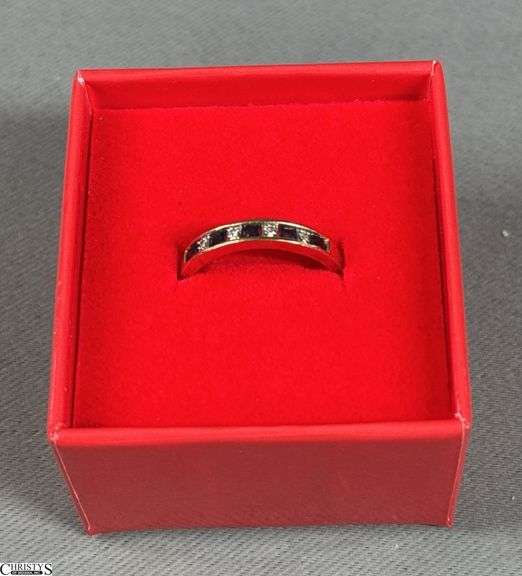 10K Yellow Gold Diamond and Sapphire Ring in Red Gift Box image