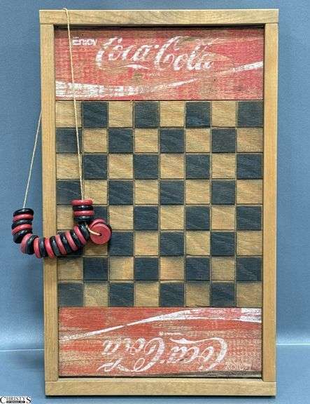 Coca ColaReproduction Chess Board and Pieces on String - 11.5" x 18.5" of board image