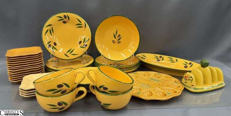 Olive Motif and Yellow Tone Assorted Dishes - 13" of largest - Approx 35 pcs image