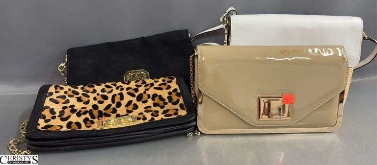 4 Ladies Handbags - Kate Spade, BCBG, and others - Some wear, 10" W of straw bag - These have not been authenticated image