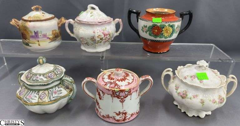 6 Porcelain China Sugar Bowls - Nippon, Austrian, and Others - 5.5" of largest image