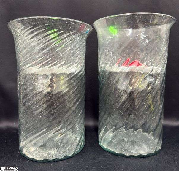 2 Swirl Glass Candle Holders, With Metal Inserts 6.75x10.5" image