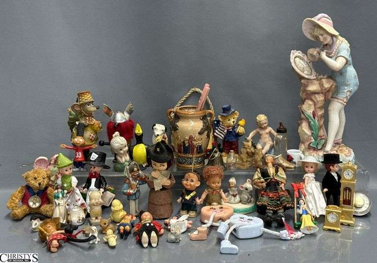 Figurines, Mini Clocks, Animals, Whistling Birds, Owl, Tourist Dolls, Bears image