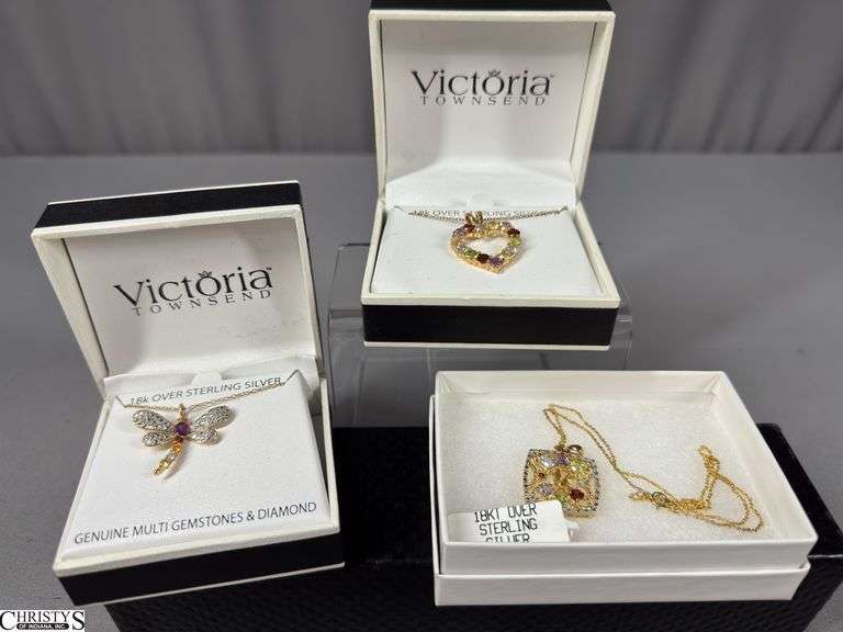 3 Gemstone Necklaces 18K Over Sterling.  2 of them have diamond accents. image
