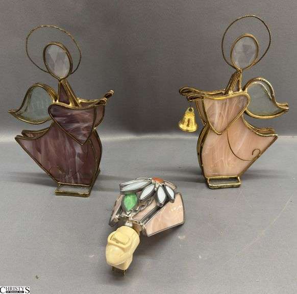 Standing Stained Glass Angels 9" and Plug In Night Light image