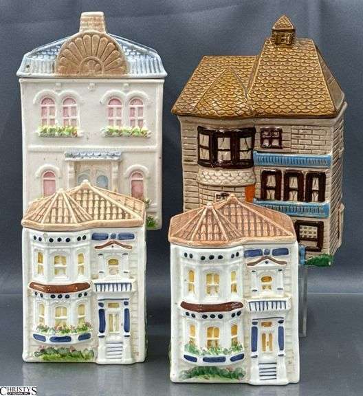 4 Ceramic Cottage Style Cookie Jars Tallest 9.5" image