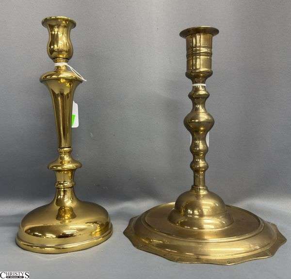 2 Single Brass Candle Sticks, Largest Base 8.5"x11" image