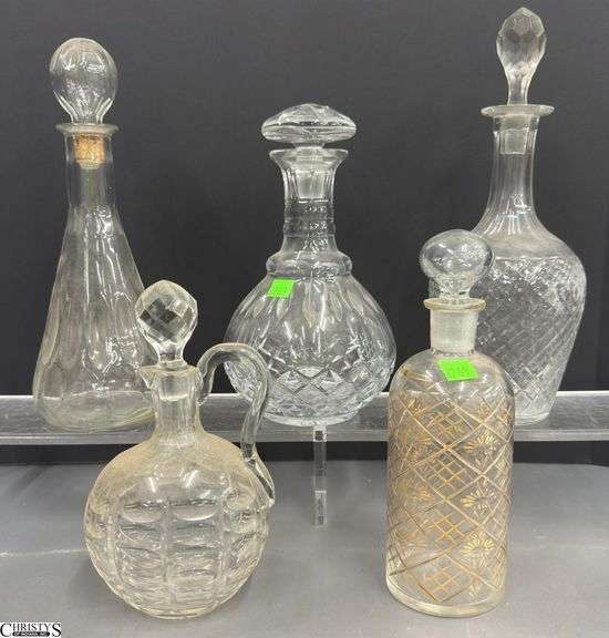 5 Crystal and Glass Decanters - 13" of tallest image