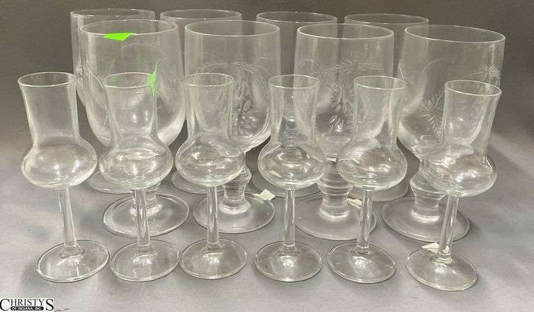 Etched Goblets 7.25" and 6 Grappa Glasses image