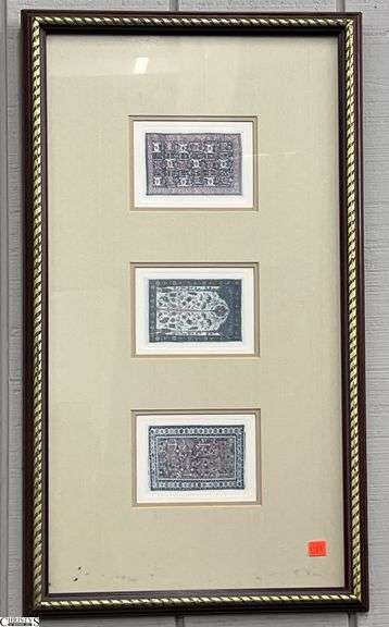 Framed Trio Rug Motif Prints - 16" x 27.5" of frame image