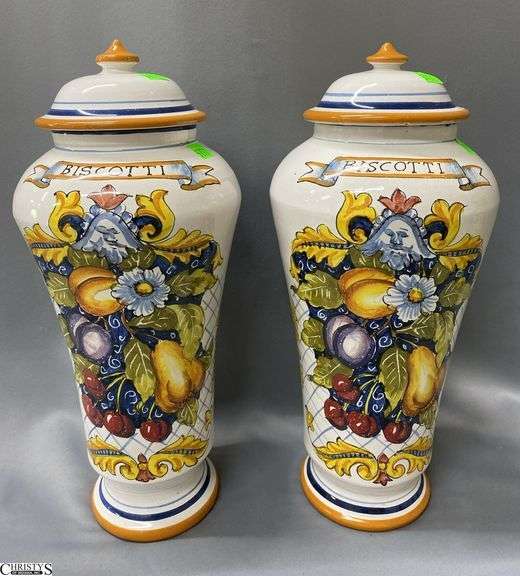 2 Italian Biscotti Jars With Lids 15" Each image