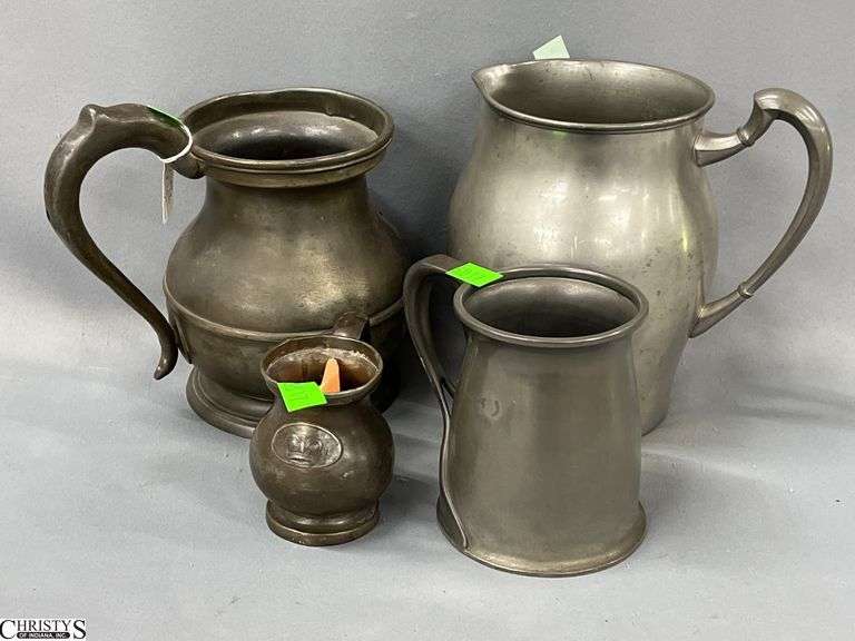 4pcs Or Pewter Tankards and Pitcher Tallest 6.75" image
