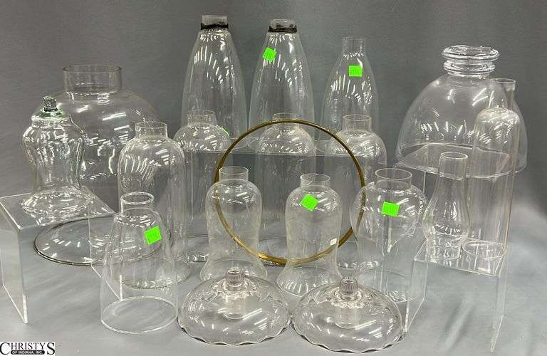 Variety of Glass Hurricanes and Shades for Candle Holders Some Wear, Tallest 11" image