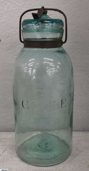 Vintage Blue GLOBE Canning Jar With Glass Lid and Lock 11.5" image