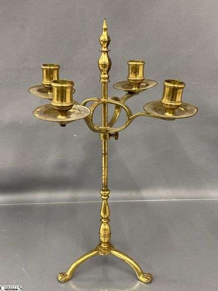 Brass Adjustable Height Candle Holder Four Flame 15" image