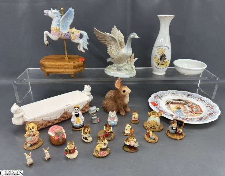 1992 Annette Peterson Wee Forest Figures, Trinkets, Goose, Bunnys, Cats, Holly Hobbie Vase image