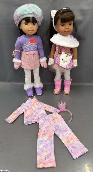 2 American Girl Wellie Wishers 14.5" Dolls, In Full Outfits image