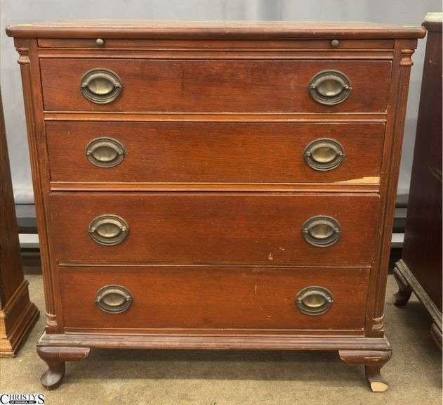 Mahogany 4 Drawer Chest - 30.5" x 16.5" x 32" - wear and chipping to finish image