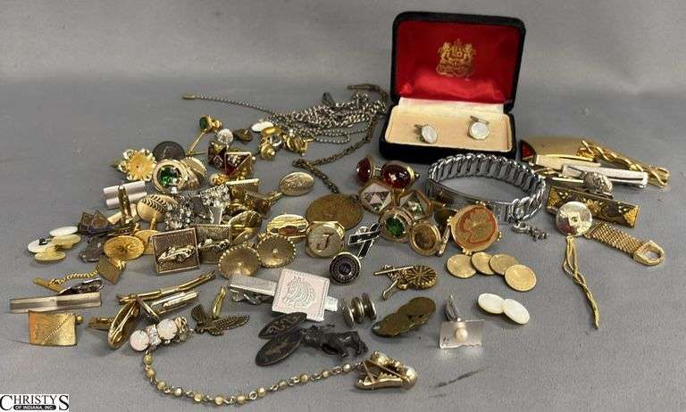 Men's Jewelry Including Cuff Links, Tie Pins, Tie Clips, a Mizpah Pin and More image
