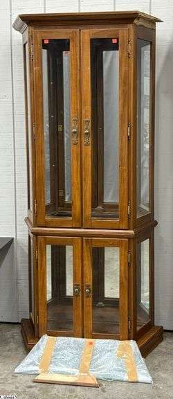 Lighted Display Curio Cabinet - 34" x 12" x 71" - needs repair to trim image