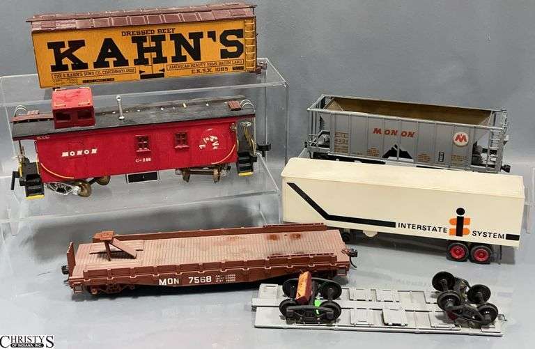 Unboxed Train Cars and Model Cars Some Wear and Missing Parts image