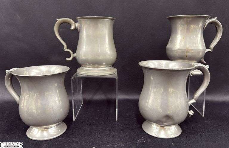 4 Pewter Tankards, Crown & Rose Cast, Sheffield, See Photos for Other Maker Stamp all Pint Size image