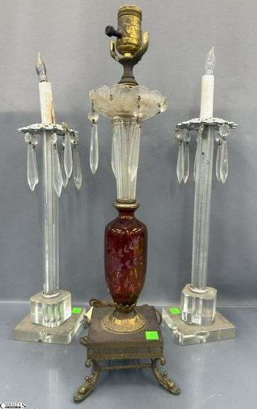 3 Prism Accent Table Lamps - 20" of tallest - missing some prisms and cords image