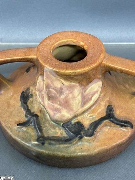 Pair of Roseville Magnolia Candleholders 6" Wide 2.25" Tall
