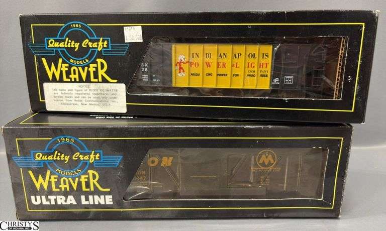 2pcs 3 Rail Indianapolis Power and Light 3 bay Hopper and Weaver Monon Steel Sided Boxcar image