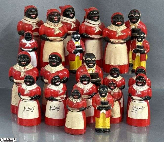 Vintage Aunt Jemima Spice Set, Nutmeg, Paprika, Cinnamon, x2, Uncle Mose Salt and Peppers, Pitchers, All Have Some Wear, 5.5" Tallest image