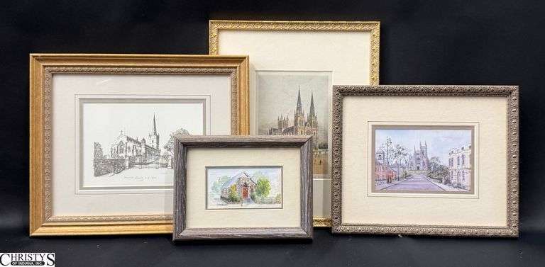4pcs, Largest Frame 13"X11" Church Artwork, including works by Sara Smith, Beth Cheney, and M. McCully image
