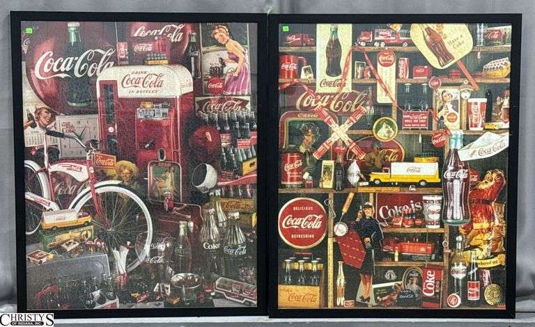 2 Large Framed Coca Cola Puzzles - 36" x 45" of each frame, some scuffing to frames image