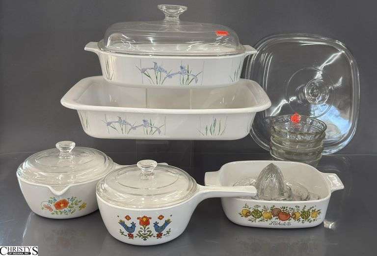Corning Ware Iris Pattern Roasting Pan and Casserole, Small Spices of Life, Friendship Handled Pot, Juicer and Prep Bowls image