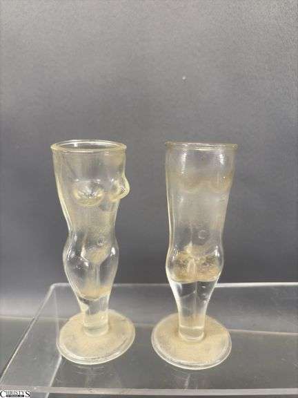 Vintage Nude Male and Female Shot Glasses, Cruet and Caddy for Condiments