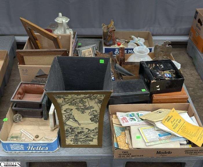 Skid of Tile Tray, Trashcan, Maps, Frames, Jewelry Boxes - May Have Damage Throughout - SKID NOT INCLUDED image