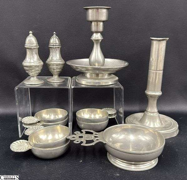 Pewter Dishes, Candle Holders, Salt and Peppers image