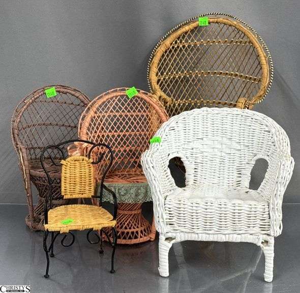 Vintage Wicker Doll Chairs Tallest 17" image