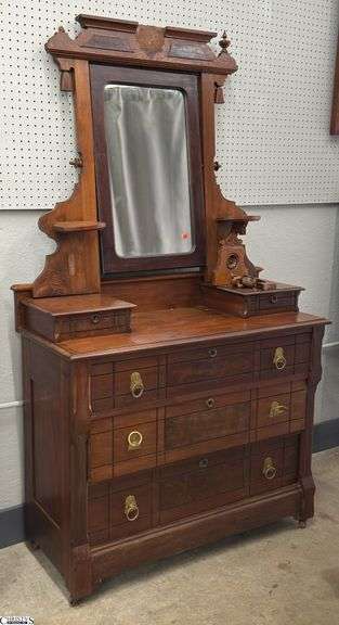 Victorian Dresser with Mirror, Some Repair Needed See Photos Measures 41x18x72" image